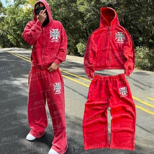 Custom Streetwear Acid Wash Zip up Hoodie and <b>Sweatpants</b> <b>Set</b> Men Sweatsuit Oversized Heavyweight Tracksuit Two Piece Jogger <b>Set</b> - Product Image 1