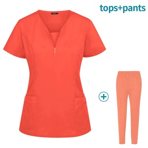 Female Scrub Set Short Sleeve Knitted Moisture Wicking Split Uniform For Women Hospital Workwear Size S XXL - Product Image 4