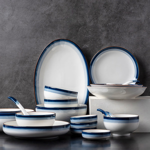 Juego de vajilla de cerámica blanca y azul de estilo nórdico, vajilla de porcelana, juego de regalo, platos decorativos, platos y cuenco para servir - Product Image 1