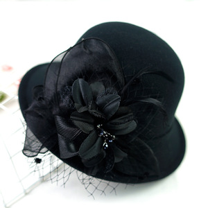 Cổ Điển Hoa Len Của Phụ Nữ <span class=keywords><strong>Top</strong></span> <span class=keywords><strong>Hat</strong></span> Ladies 'Nhà Thờ Fascinators Cho Đám Cưới Đảng Kinh Doanh Trang Phục Chính Thức Ren Phụ Kiện Phụ Kiện Giản Dị - Product Image 3