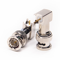 Connecteur BNC mâle nickelé HD 50 ohms à 180 degrés pour montage sur circuit imprimé CCTV