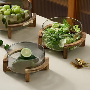 Glass Fruit Platter With Wooden Rack 1200Ml For Home Buffet Serving - Product Image 5