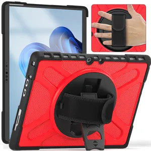 For Microsoft Surface Pro 8 13 Inch Heavy Duty Hybrid Rugged 360 Rotating Hand Strap Fold Kickstand Tablet Protective Case Cover