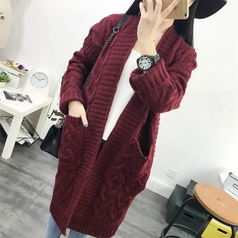 Women Warm Knitted Coat Ladies Knitted Winter Long Cardigan Sweater