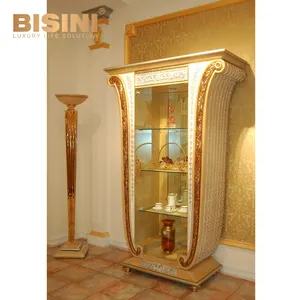 Luxurious Baroque Hand Made Carved Wood Wine Cabinet European Glass Vitrine For Royal Grand Hall