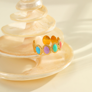 Anelli Aperti Regolabili in Acciaio Inossidabile Placcato Oro 18k Antiossidante con Smalto Colorato a Forma di Pesce, Margherita, Fiore e Cuore per Donne - Product Image 4