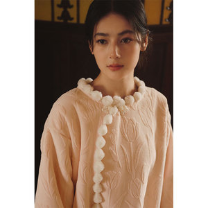 Set <span class=keywords><strong>pigiama</strong></span> stile cinese retrò autunno-inverno da donna | <span class=keywords><strong>Pile</strong></span> composito Jacquard tulipano, bottone a rana, <span class=keywords><strong>pile</strong></span> ispessito, elegante - Product Image 2