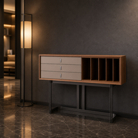 Console moderne de luxe de 1,5 m en placage de bois d'eucalyptus, meuble d'entrée avec tiroirs recouverts de cuir microfibre