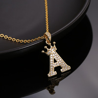 Collar con nombre para mujer, colgante de acero inoxidable con corona de circón y alfabeto, joyería