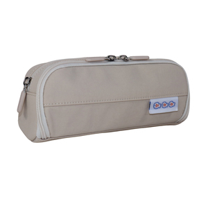 Étui à crayons en nylon beige personnalisable avec fermeture à glissière et patch logo de marque pour l'école ou le bureau par SENDA - Product Image 2