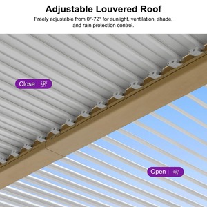 Pergola extérieure en aluminium à grain de bois 3D avec toit à lames orientables, auvent coupe-vent et imperméable pour <span class=keywords><strong>piscine</strong></span>, pavillon, parasol, gazebo - Product Image 5