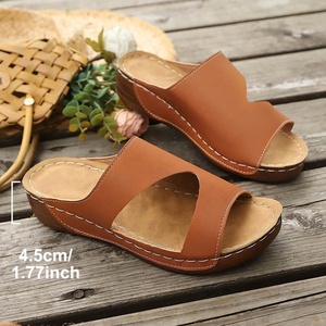 Sandales compensées à lacets pour femme, nouveau style printemps-été, avec bout rond et brides croisées couvrant les orteils - Product Image 3