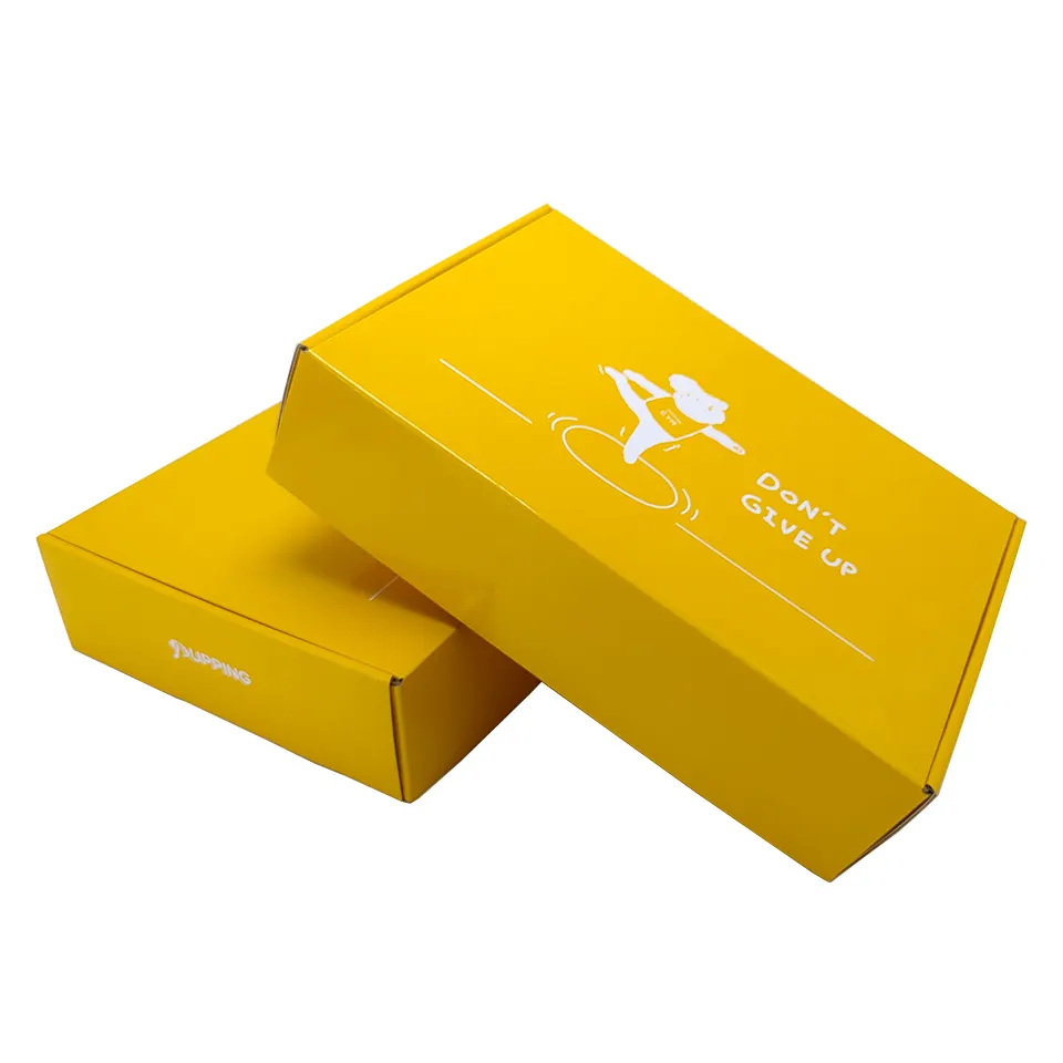 कस्टम मुद्रित पीले बक्से पैकेजिंग जूता फ्लिप कवर नालीदार कार्डबोर्ड शिपिंग बॉक्स
