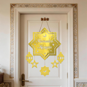 Ornement mural Ramadan, croissant de lune doré et étoile avec découpes de <span class=keywords><strong>château</strong></span> et de lanterne, décoration de porte pour la maison, festival islamique - Product Image 4