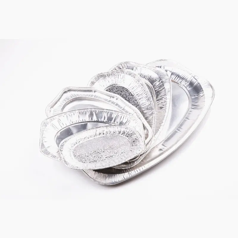 TB75 Food Grade 7200ml Large Size Deep Foil Container Catering Disposable Aluminum Foil Oval Turkey Baking Tray 475*340*86mm