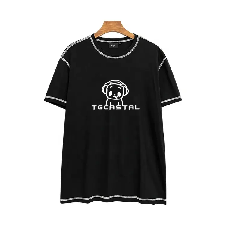 Custom 100% cotton black round neck screen printing logo t shirts 250 gsm heavy cotton casual work tee shirt