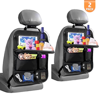 Lot de 2 organiseurs de siège arrière de voiture en cuir pour enfants avec plateau pliable, grandes poches pour les essentiels de voyage