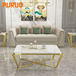 PURUO Home Goods Marble <strong>Gold</strong> Stainless Steel <strong>Glass</strong> Golden <strong>Coffee</strong> <strong>Table</strong> Modern for Home Design - Product Image 2