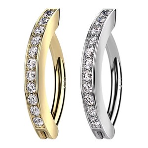 Clicker ventre plaqué or en acier inoxydable avec bijoux de piercing en CZ pavé clair - Product Image 2