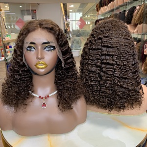 Perruque Bob Courte Bouclée en Cheveux Humains avec Dentelle Frontale 13x4 de 14 Pouces, Couleur 4, Cheveux Birmans - Product Image 1