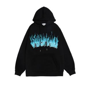 Hoodies Manufacture Men <b>Sweatshirts</b> High Street Style <b>Black</b> White Front Blue Flame Pattern Oversized Boy Hoodies - Product Image 3