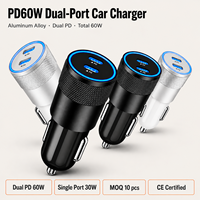 Chargeur de voiture double USB-C PD 60W à charge rapide, allume-cigare en alliage d'aluminium, répartiteur 30W QC3.0 pour téléphone et tablette 12-24V OEM