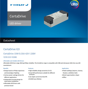 Driver LED AC-DC à courant constant CertaDrive 15W 0.4A 40V LPF I 230V, boîtier plastique, éclairage AC202-254Vac - Product Image 2