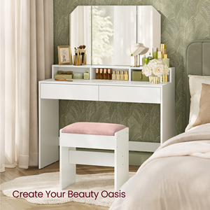 Vasagle cô gái hiện đại trang điểm Vanity bàn với 3-<span class=keywords><strong>Way</strong></span> tri-gấp gương <span class=keywords><strong>2</strong></span> ngăn kéo và 3 mở ngăn bàn trang điểm - Product Image 2