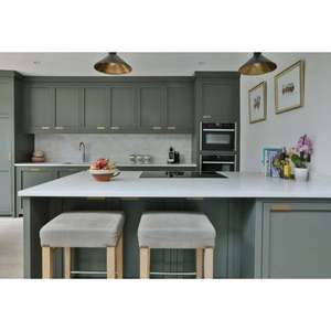 ตู้ครัวแบบโมดูลาร์สไตล์อเมริกันโมเดิร์นสีเขียว ดีไซน์คลาสสิกแบบเชคเกอร์สีขาว พร้อมไอส์แลนด์ครัว - Product Image 3