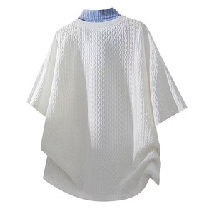 Maglia Formale Estiva da Uomo in Misto Seta/Cotone 300g, Manica Corta, Stampa Leopardata, Vestibilità Regolare, Collo Alto, Bianco e Nero, Taglie L-2XL - Product Image 5
