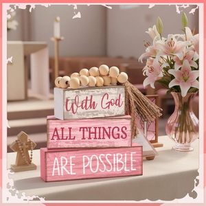 Set di 4 Insegne Decorative in Legno Stile Rustico con Perline e Livelli, Regalo Decorativo - Product Image 4