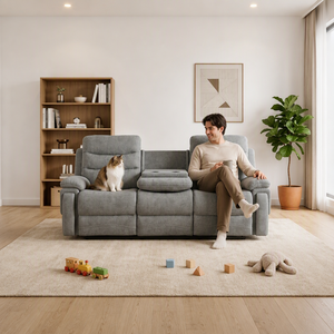 Modern Gray Microfiber Reclining <b>Sofa</b> Set with Manual Recliner Living Room Furniture Minimalist Design Solid Back Home Use - Product Image 3