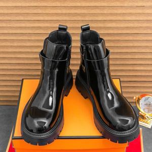 Bottes montantes pour hommes en PU, style coréen, à bout rond, nouvelle collection, tendance, semelle épaisse, à lacets, toutes saisons - Product Image 4