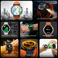 Reloj Inteligente Deportivo con GPS para Exteriores, Linterna LED, Resistente al Agua, Frecuencia Cardíaca, Asistente de Voz con IA, Contestar Llamadas, Pago NFC QR, WhatsApp