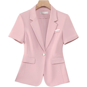 Women's Pink Short Sleeve Suit Set Lightweight Breathable Office Lady Workwear Commuting Professional Elegant Style - Product Image 5