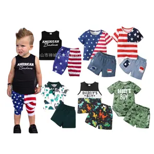 Оптовая продажа, детская одежда, Национальный день, флаг США, Дизайнерские комплекты одежды для мальчиков, детские короткие комплекты из 2 предметов