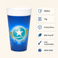Ensembles de tasses à thé en PP imprimées en 3D lenticulaire de haute qualité, durables, sans BPA, conformes aux normes alimentaires, pour les promotions de mode des supermarchés