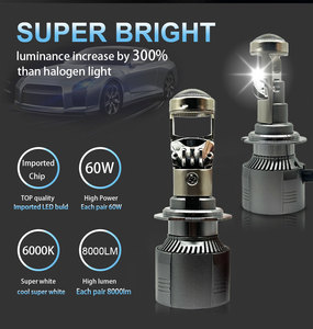 Phare LED H4 à succès, 60W 6000 lm 6000K 12V, mini projecteur avec garantie de 2 ans pour voiture universelle - Product Image 3