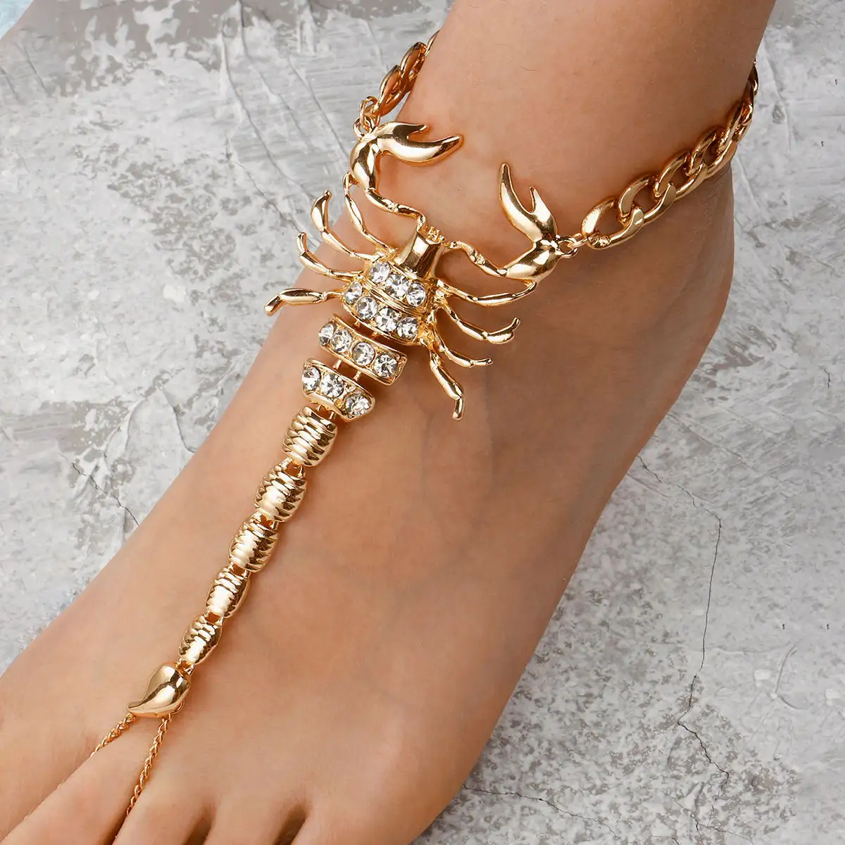 Scorpion Style Foot Chain Crystal Anklet Gold Beach Wedding Barefoot Sandals Foot Jewelry With Rhinestone Adjustable Anklet