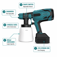 Pistola de Pintura Eléctrica Inalámbrica de 21V con Batería de Iones de Litio, Recipiente de 800ml, Pulverización Fina para Muebles, Paredes y Bricolaje