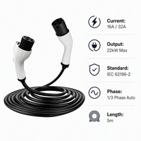 Câble de charge EV 32A 5 cœurs en TPU haute flexibilité résistant au froid -40°C, sans plis, avec joint en silicone, Type 2 vers GBT 3 phases, 22 kW