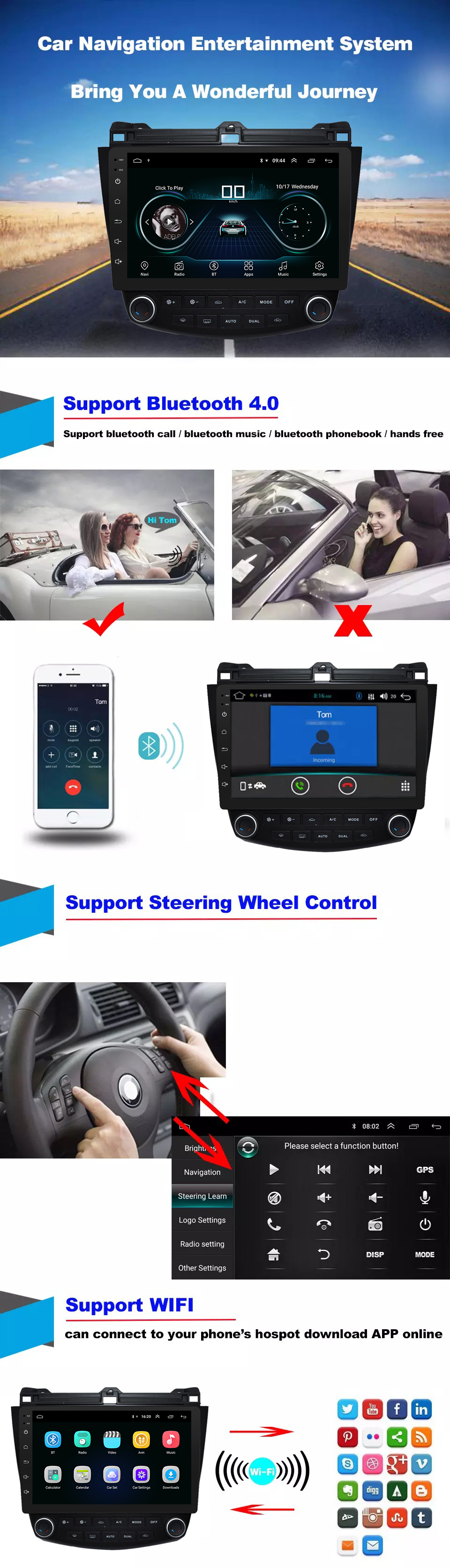 Car Dvd video multimedia player For Honda Accord 7 2003-2007 Car Multimedia Player 10.1