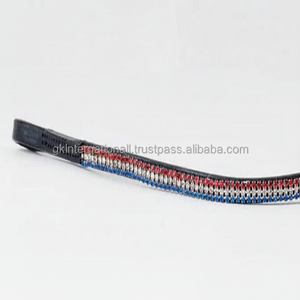 Mejor venta al por mayor fabricante de Productos Ecuestres de caballos hechos a mano 3 filas Azul Rojo y Blanco cristales cuero caballo ceja banda - Product Image 1
