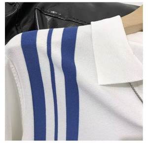 10% DE DESCUENTO Camiseta Polo de Verano de Seda Helada Tejida <span class=keywords><strong>M</strong></span>-3XL con Cuello Casual y Manga Corta a Rayas en Contraste - Product Image 5