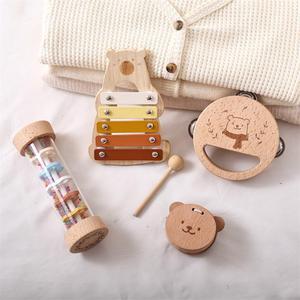 Wholesale Wooden Bear Musical Instruments Set Xylophone Rattle Bell <b>Drum</b> Percussion <b>Toy</b> for Kids Early Education - Product Image 4