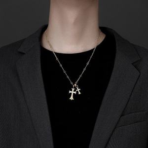 Trendy 2026 Charm Necklaces Hypoallergenic Jewelry 316l Stainless Steel 18k PVD Gold Plated Double <b>Cross</b> Necklace for Women <b>Men</b> - Product Image 2