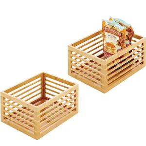 竹子开槽橱柜搁板储物盒多功能厨房和浴室水果食品和玩具储物篮
