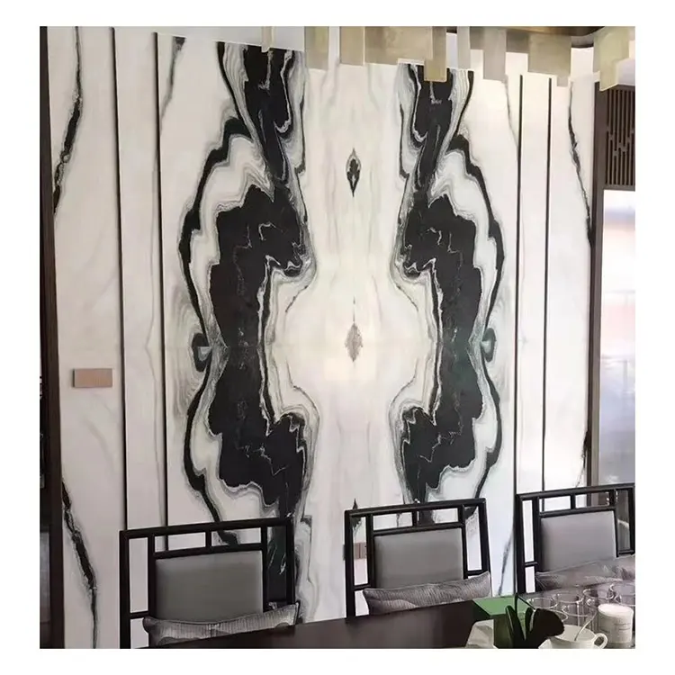 Chinese white with black veins marble slab open book panda white marble slab for wall panel