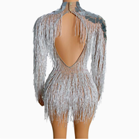 2025 chaud strass brillant argent paillettes justaucorps Bling franges body Costume anniversaire danse chanteur scène porter robe