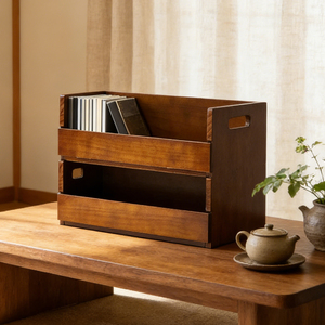 Boîte de rangement pour CD en <span class=keywords><strong>bois</strong></span> faite <span class=keywords><strong>à</strong></span> la main, personnalisée, avec poignées de transport, étagère pour cassettes, présentoir pour bandes magnétiques, <span class=keywords><strong>prix</strong></span> d'usine - Product Image 6